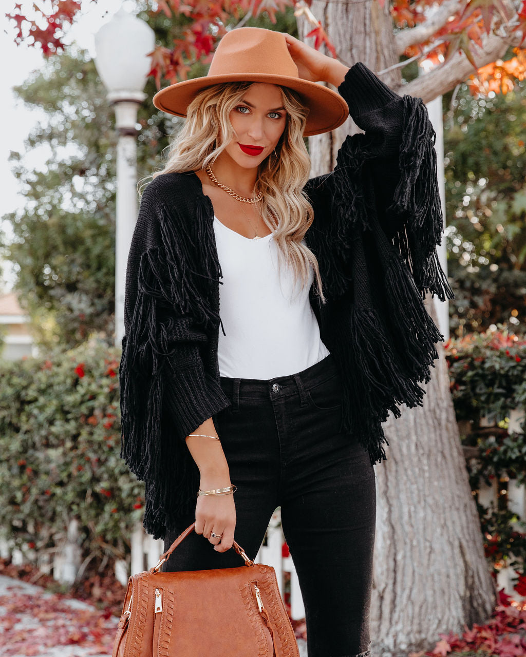 Spruce Fringe Knit Cardigan - Black Ins Street