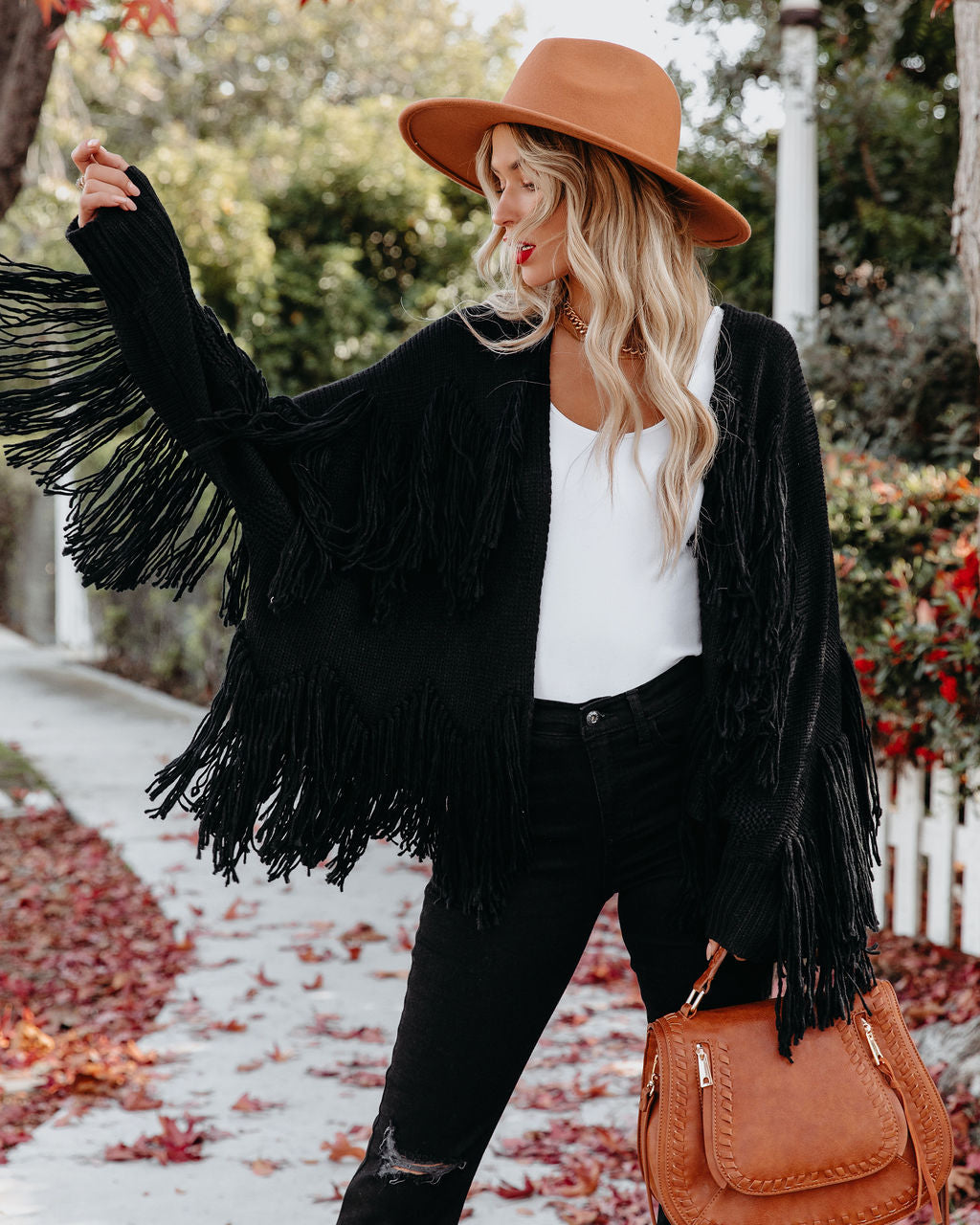 Spruce Fringe Knit Cardigan - Black Ins Street