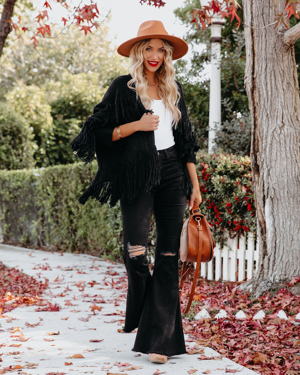 Spruce Fringe Knit Cardigan - Black Ins Street