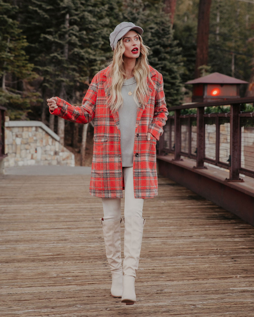 Stan Pocketed Plaid Coat - Coral - FINAL SALE Ins Street