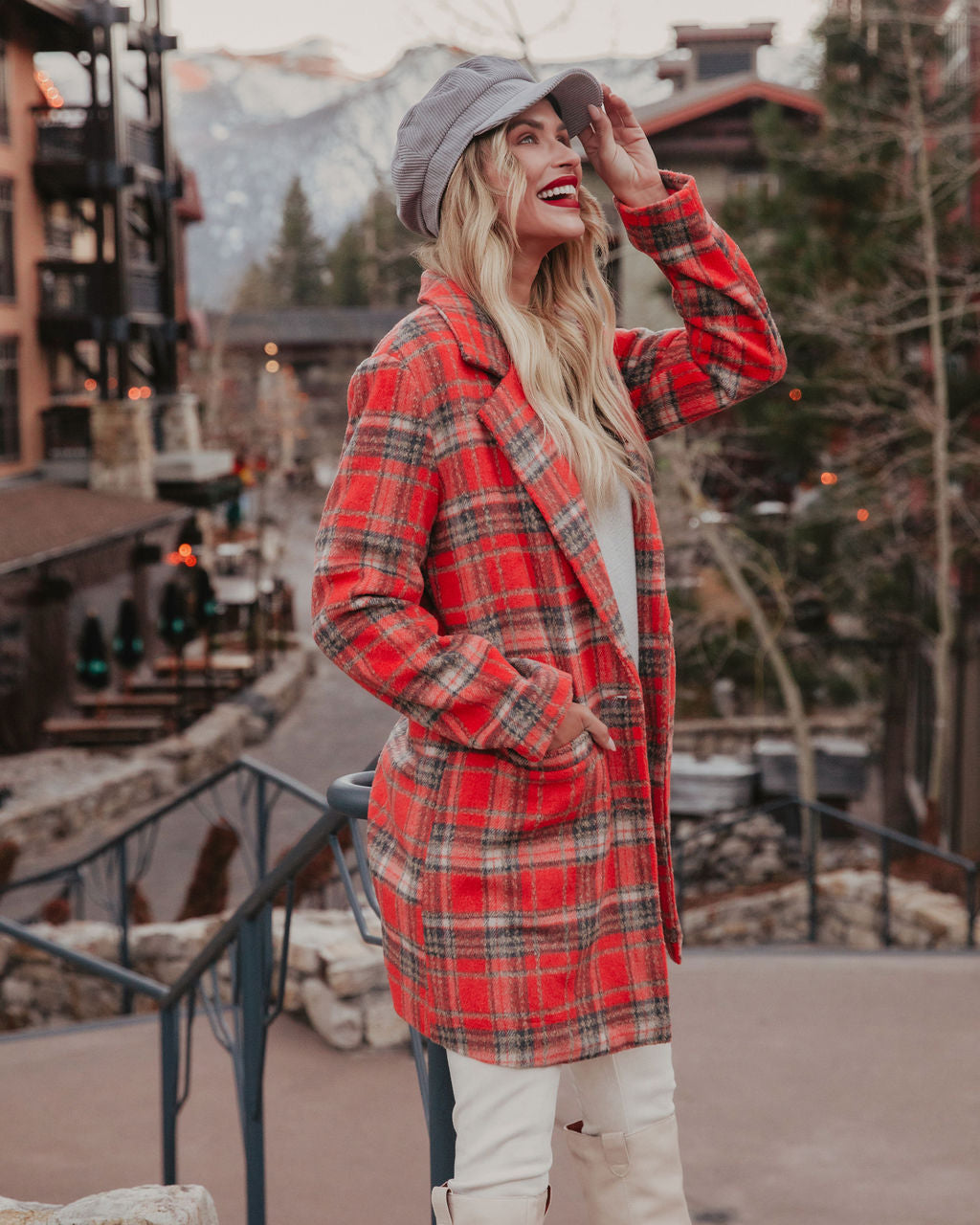 Stan Pocketed Plaid Coat - Coral - FINAL SALE Ins Street