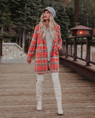 Stan Pocketed Plaid Coat - Coral - FINAL SALE Ins Street