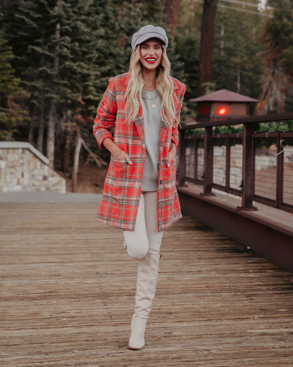 Stan Pocketed Plaid Coat - Coral - FINAL SALE Ins Street