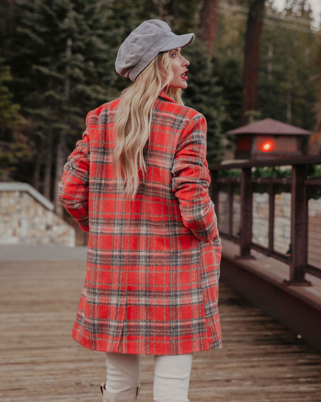 Stan Pocketed Plaid Coat - Coral - FINAL SALE Ins Street