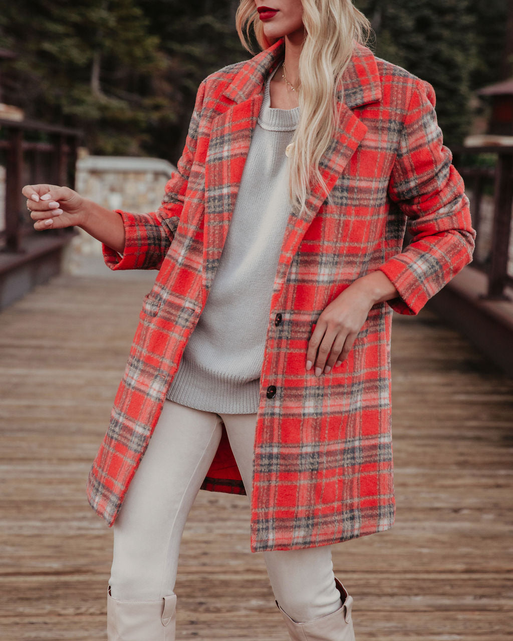 Stan Pocketed Plaid Coat - Coral - FINAL SALE Ins Street