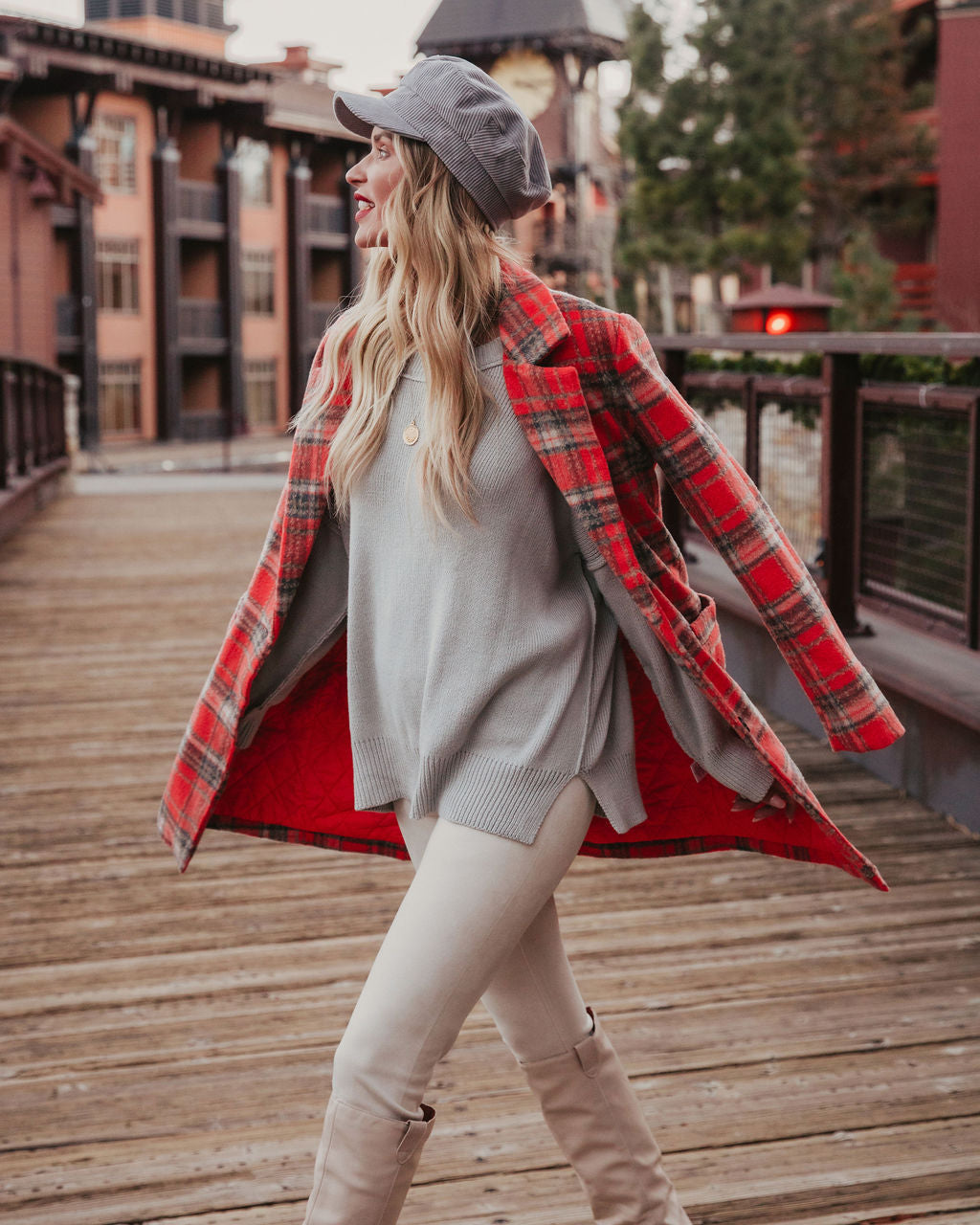 Stan Pocketed Plaid Coat - Coral - FINAL SALE Ins Street