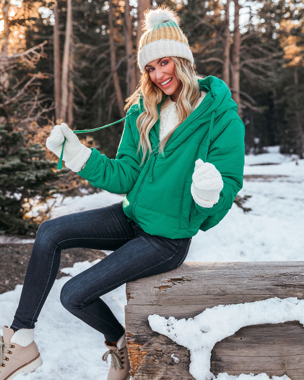 Stay Awhile Pocketed Hooded Puffer Jacket - Kelly Green - FINAL SALE Ins Street