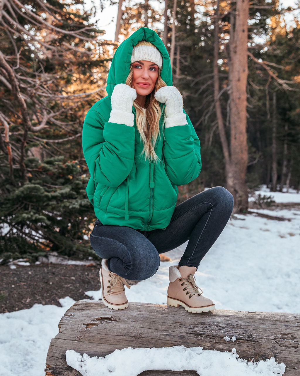 Stay Awhile Pocketed Hooded Puffer Jacket - Kelly Green - FINAL SALE Ins Street