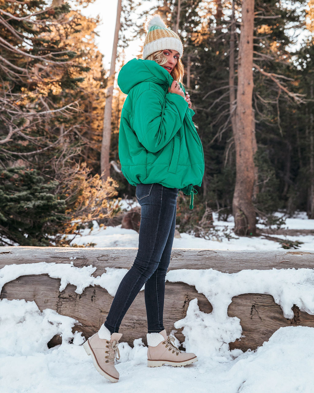 Stay Awhile Pocketed Hooded Puffer Jacket - Kelly Green - FINAL SALE ...