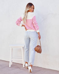 Stella Cotton Striped Sweater - White Pink Ins Street