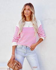 Stella Cotton Striped Sweater - White Pink Ins Street