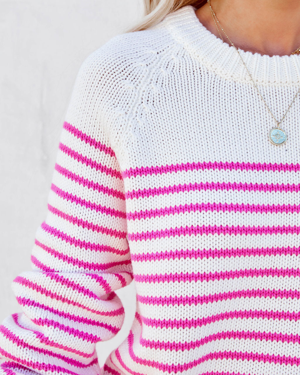 Stella Cotton Striped Sweater - White Pink Ins Street