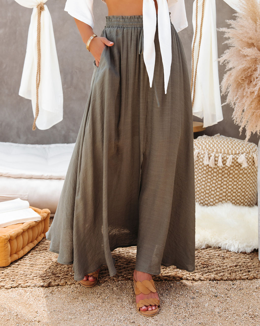 Stolen Moment Pocketed Maxi Skirt - Olive Ins Street