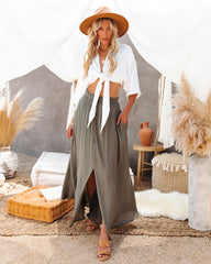 Stolen Moment Pocketed Maxi Skirt - Olive Ins Street