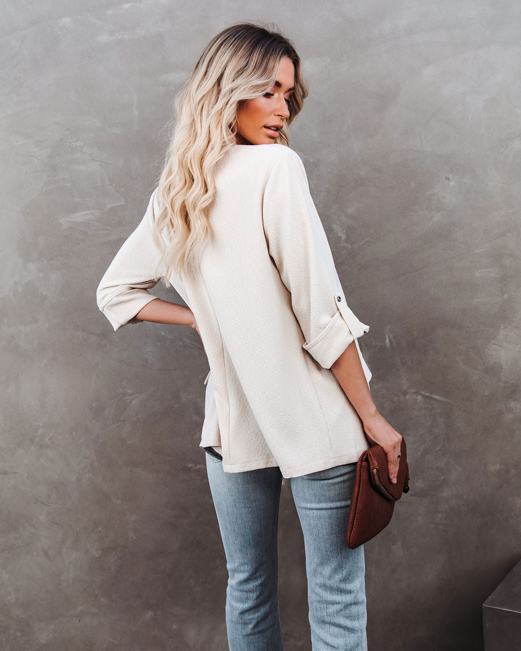 Streamline Pocketed Textured Blazer - Natural Ins Street