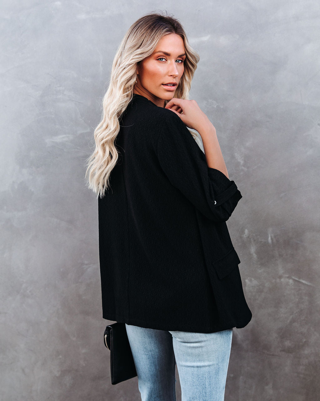 Streamline Pocketed Textured Blazer - Black Ins Street