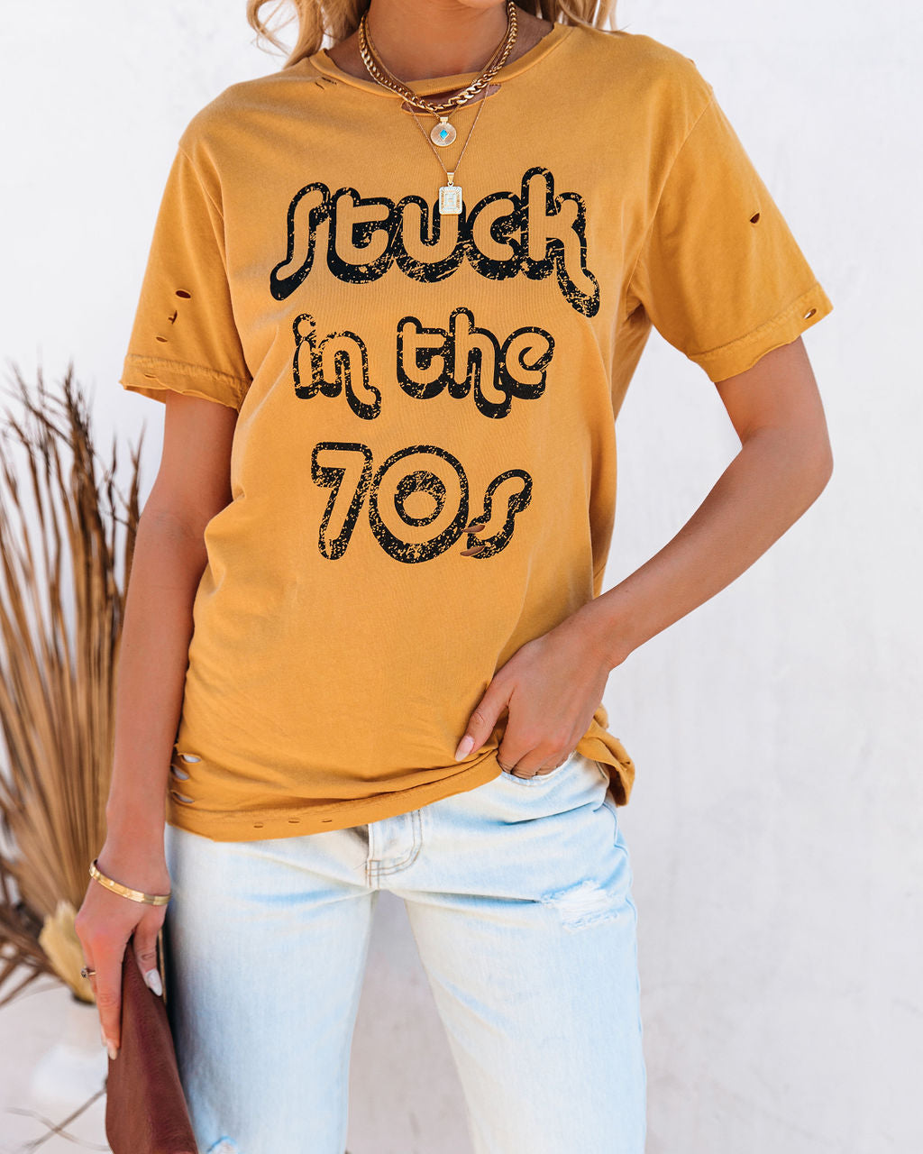 Stuck In The 70's Distressed Cotton Tee - FINAL SALE Ins Street