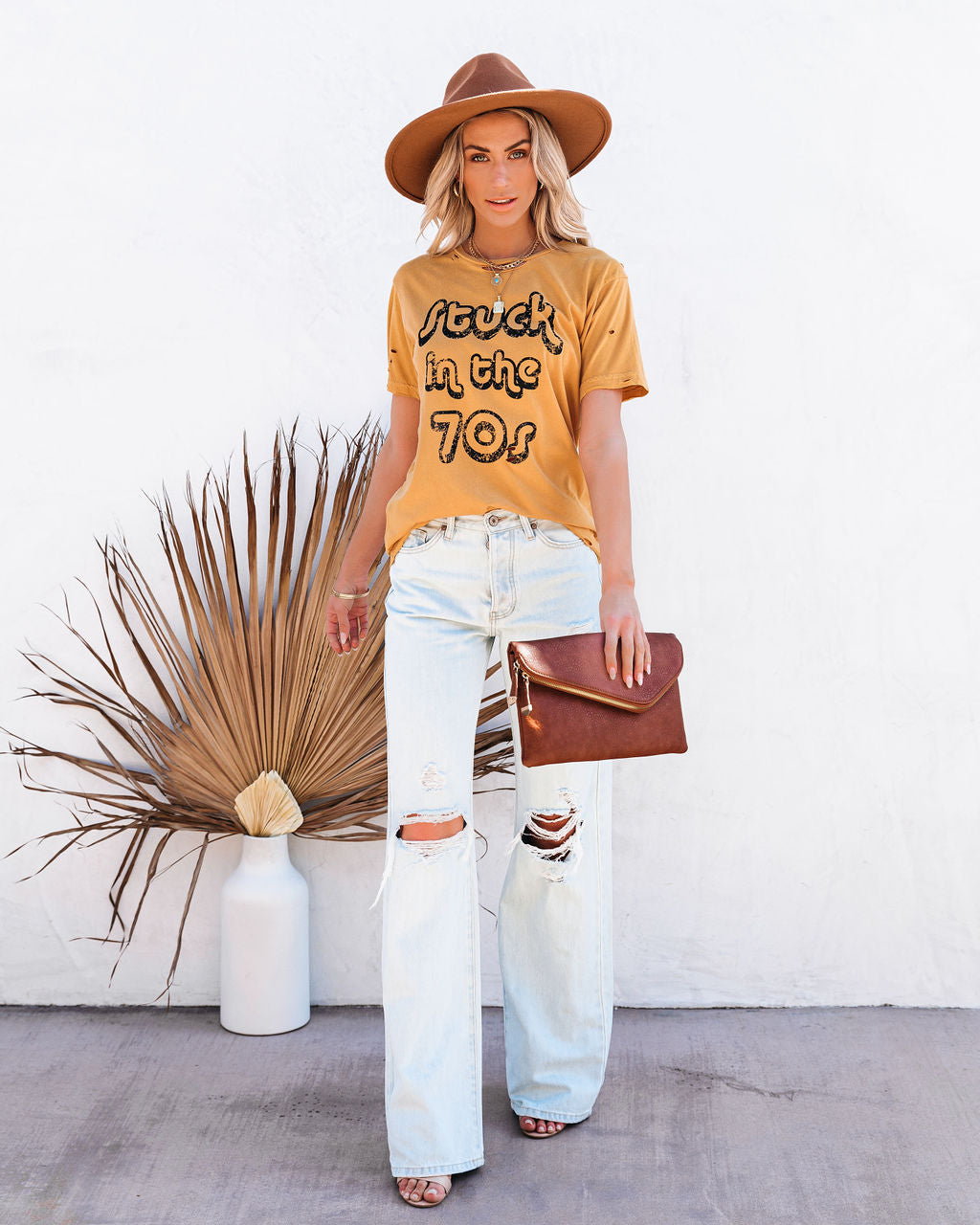 Stuck In The 70's Distressed Cotton Tee - FINAL SALE Ins Street