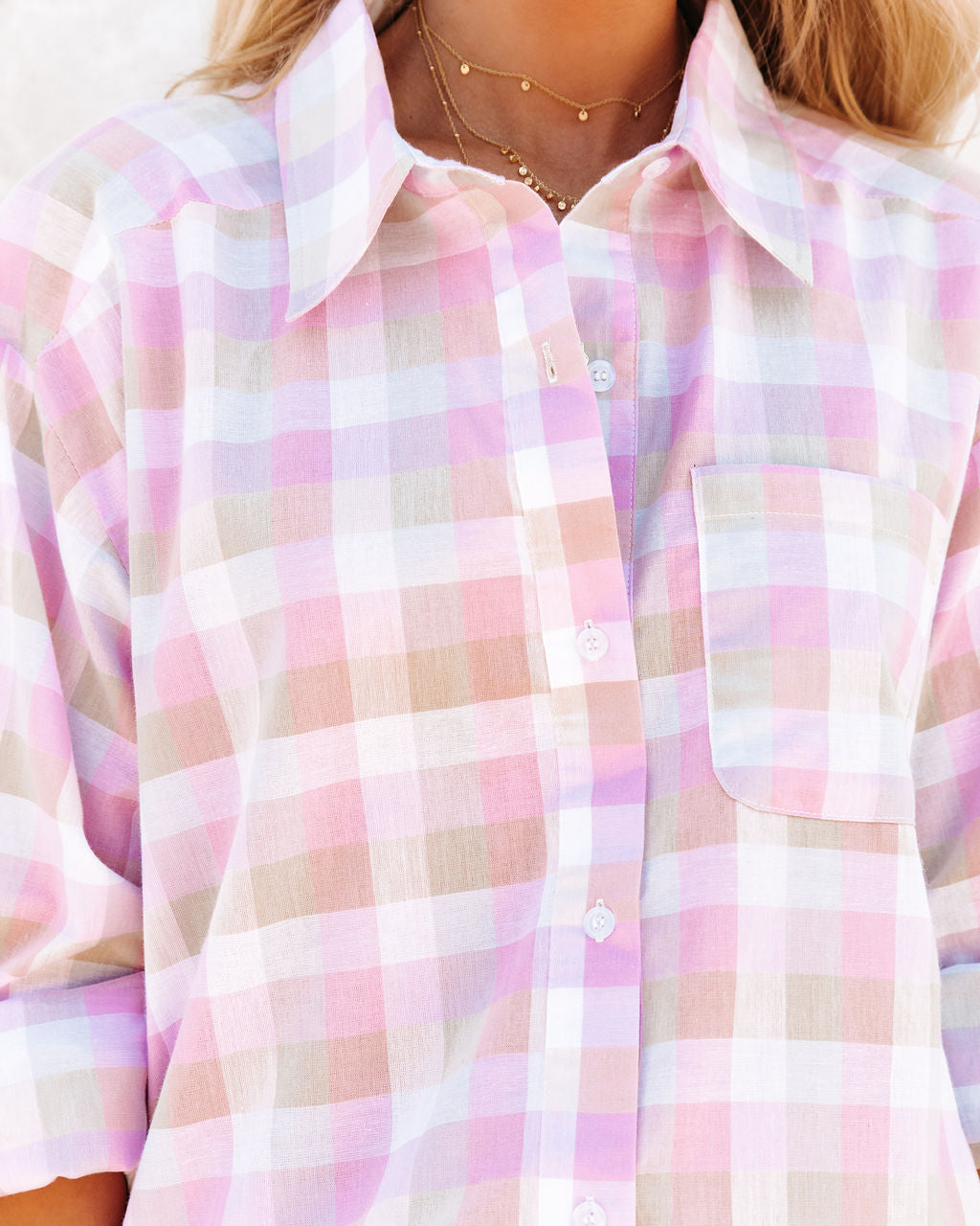 Styles Cotton Plaid Button Down Top - Lilac Multi Ins Street