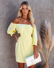 Sundance Linen Blend Off The Shoulder Cutout Dress - Yellow Ins Street