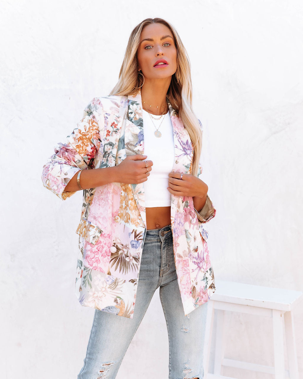 PREORDER - Sundew Cotton Linen Pocketed Blazer - Ivory Multi Ins Street