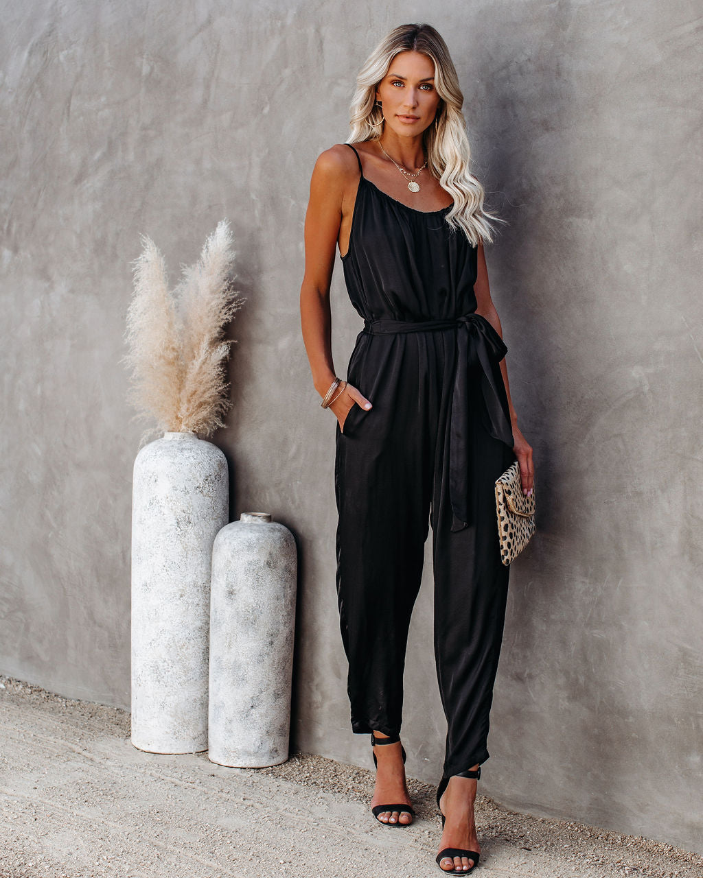 Sumner Pocketed Satin Tie Jumpsuit - FLASH SALE Ins Street