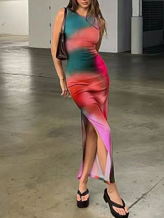 Tie Dyed Printed Split  Dress 2023-03-14 InsStreet