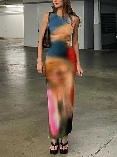 Tie Dyed Printed Split  Dress 2023-03-14 InsStreet