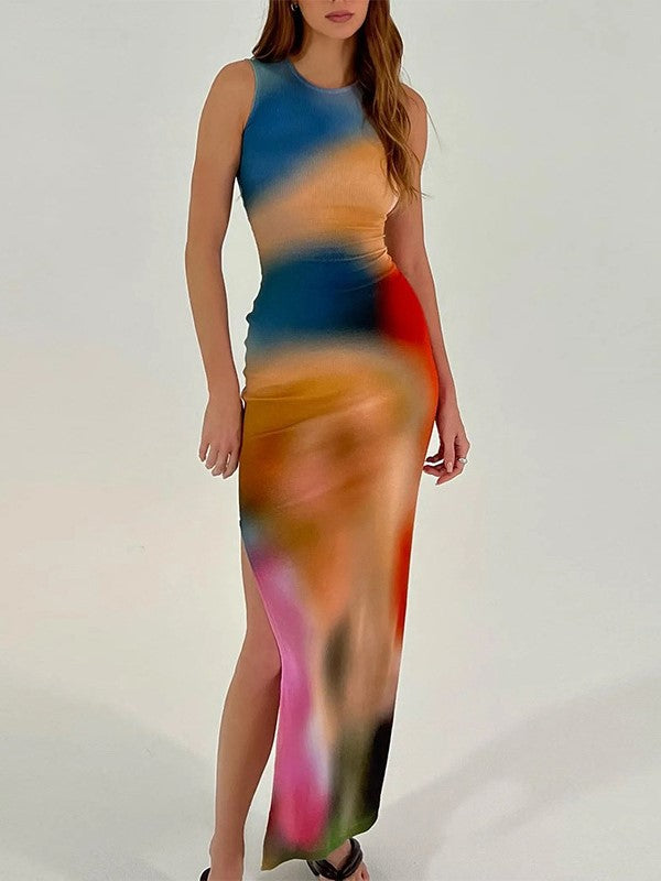 Tie Dyed Printed Split  Dress 2023-03-14 InsStreet