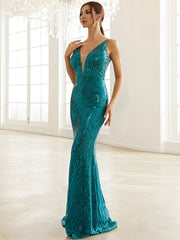 Temperament Deep V-Neck Sequined Party Evening Dress 2023-03-14 InsStreet