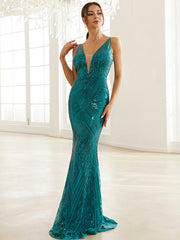 Temperament Deep V-Neck Sequined Party Evening Dress 2023-03-14 InsStreet