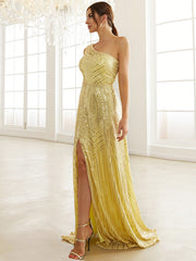 Slanted Shoulder Sequined Party Split Fishtail Small Tail Evening Dress 2023-03-14 InsStreet