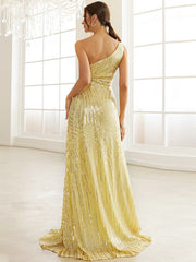 Slanted Shoulder Sequined Party Split Fishtail Small Tail Evening Dress 2023-03-14 InsStreet