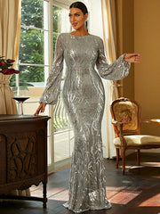 Temperament  Slim Long Sleeve Sequin Party Evening Dress 2023-03-14 InsStreet