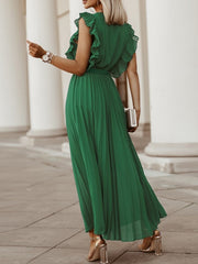 Temperament Beach Ruffle Sleeve Chiffon Pleated Skirt 2023-03-14 InsStreet