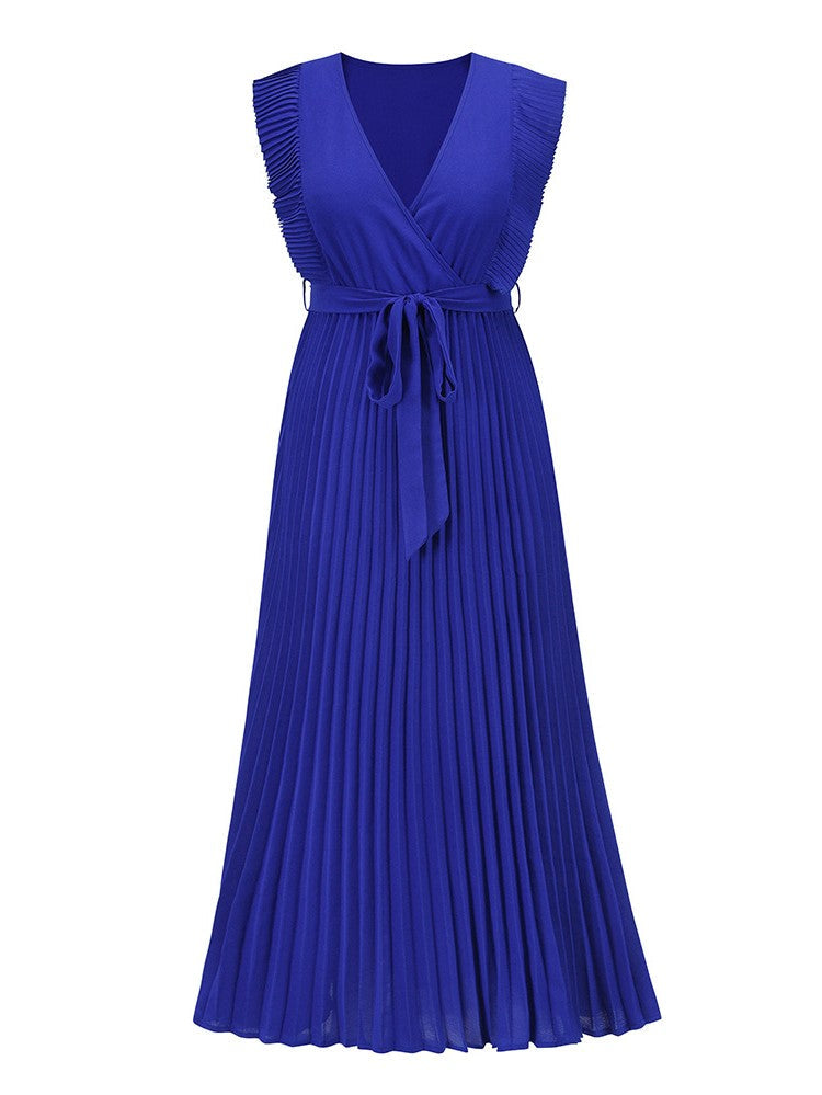 Temperament Beach Ruffle Sleeve Chiffon Pleated Skirt 2023-03-14 InsStreet