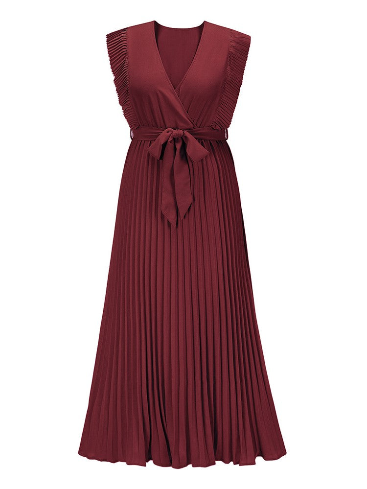 Temperament Beach Ruffle Sleeve Chiffon Pleated Skirt 2023-03-14 InsStreet