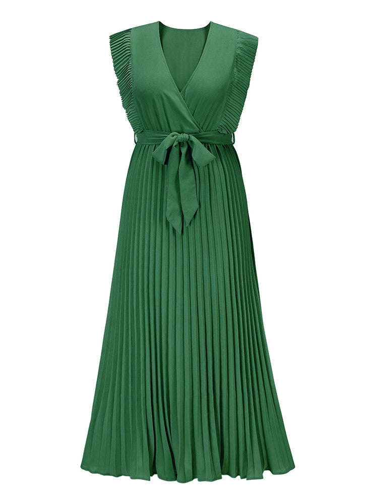 Temperament Beach Ruffle Sleeve Chiffon Pleated Skirt 2023-03-14 InsStreet