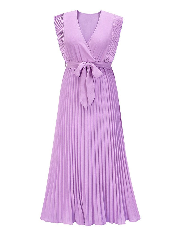 Temperament Beach Ruffle Sleeve Chiffon Pleated Skirt 2023-03-14 InsStreet