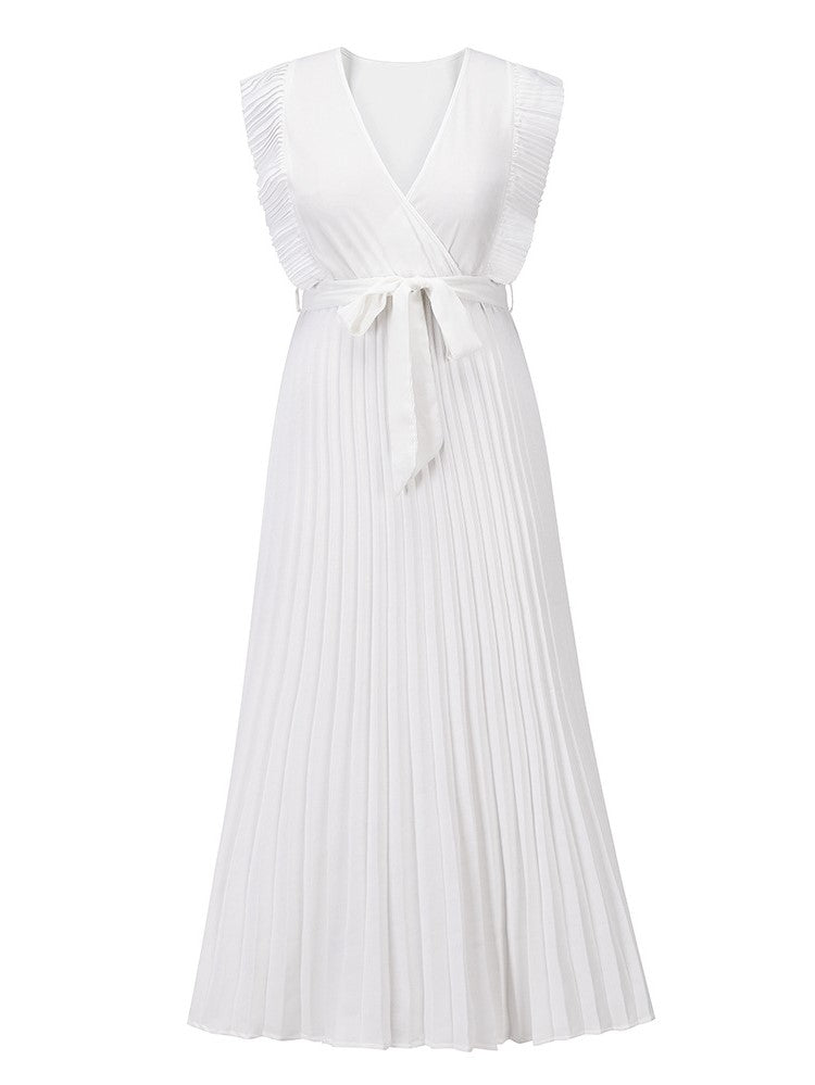 Temperament Beach Ruffle Sleeve Chiffon Pleated Skirt 2023-03-14 InsStreet