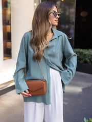 Temperament Solid Color Lapel Long Sleeve Shirt Ladies Top Ins Street