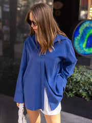 Temperament Solid Color Lapel Long Sleeve Shirt Ladies Top 2023-03-14 InsStreet