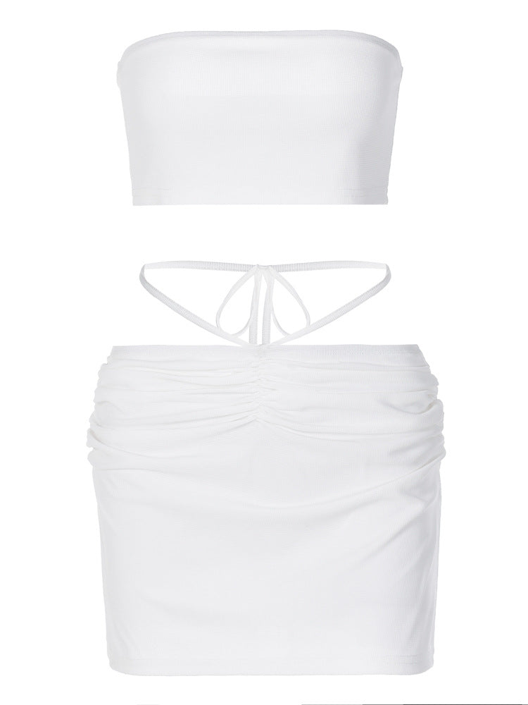 Strapless Top Slim Pleated Lace Up Skirt Suit Ins Street