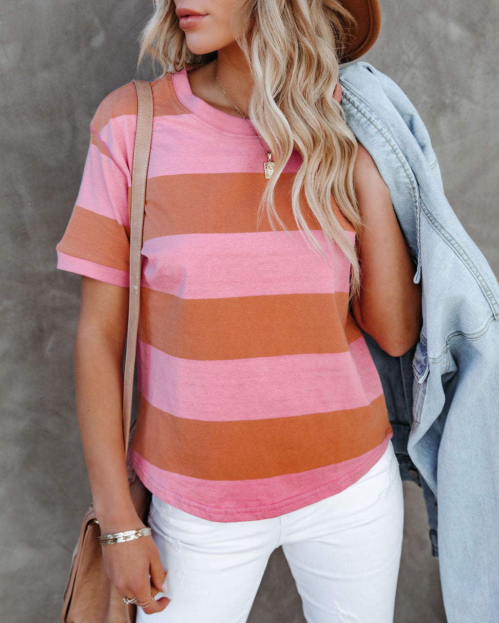 Sun-Sational Cotton Striped Tee - Pink Ins Street