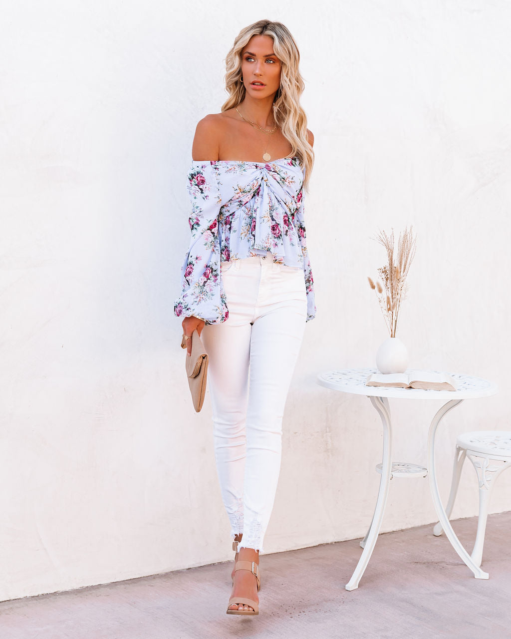 Sure Thing Floral Balloon Sleeve Twist Blouse - Blue - FINAL SALE Ins Street