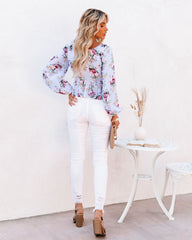 Sure Thing Floral Balloon Sleeve Twist Blouse - Blue - FINAL SALE Ins Street