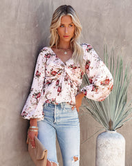 Sure Thing Floral Balloon Sleeve Twist Blouse - Cream - FINAL SALE Ins Street