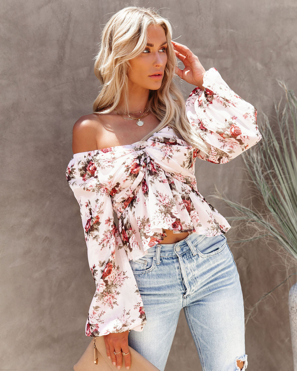 Sure Thing Floral Balloon Sleeve Twist Blouse - Cream - FINAL SALE Ins Street