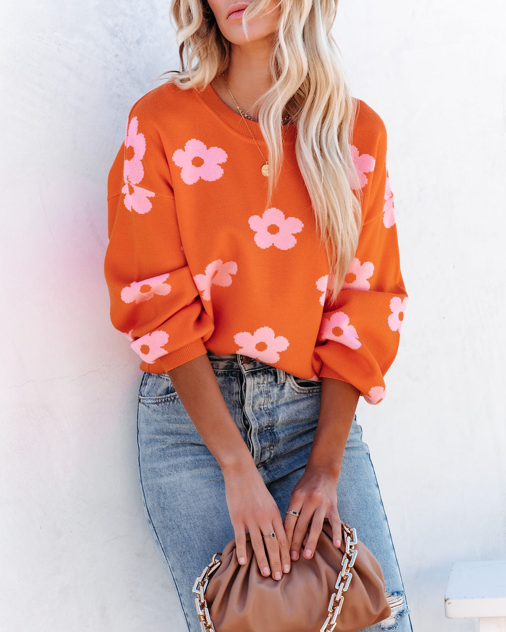 Sweet Bouquet Knit Sweater - Orange Ins Street