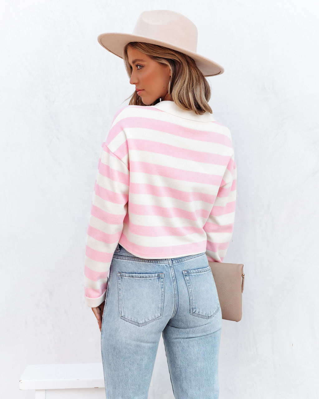 Syble Cotton Striped Collared Top - Pink Ins Street